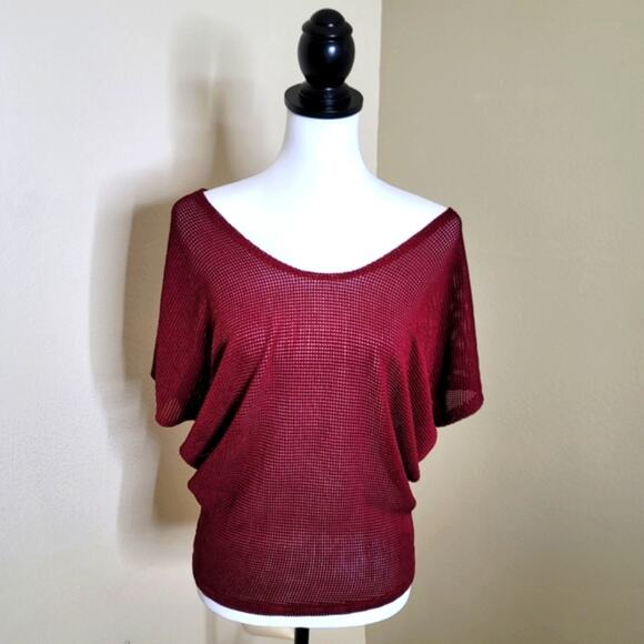 Papermoon Mesh Blouse, Small, Burnt Red, Burgundy Top - Picture 6 of 6